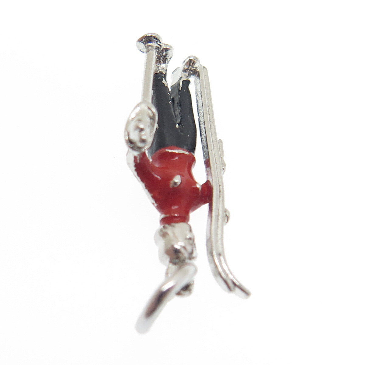 925 Sterling Silver Antique Art Deco Enamel Skier Minimalist 3D Charm Pendant