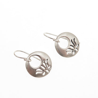SATYA 925 Sterling Silver Vintage Lotus Flower Crescent Dangle Earrings