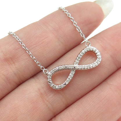 SUN 925 Sterling Silver Real Round-Cut Diamond Infinity Chain Necklace 16-18"