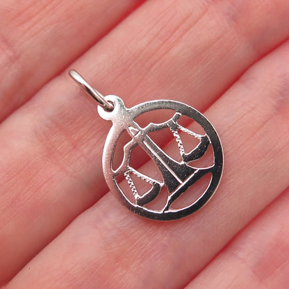 925 Sterling Silver Vintage DCJ Libra Zodiac Sign Mini Charm Pendant
