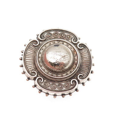 925 Sterling Silver Antique Victorian Floral Oxidized Pin Brooch