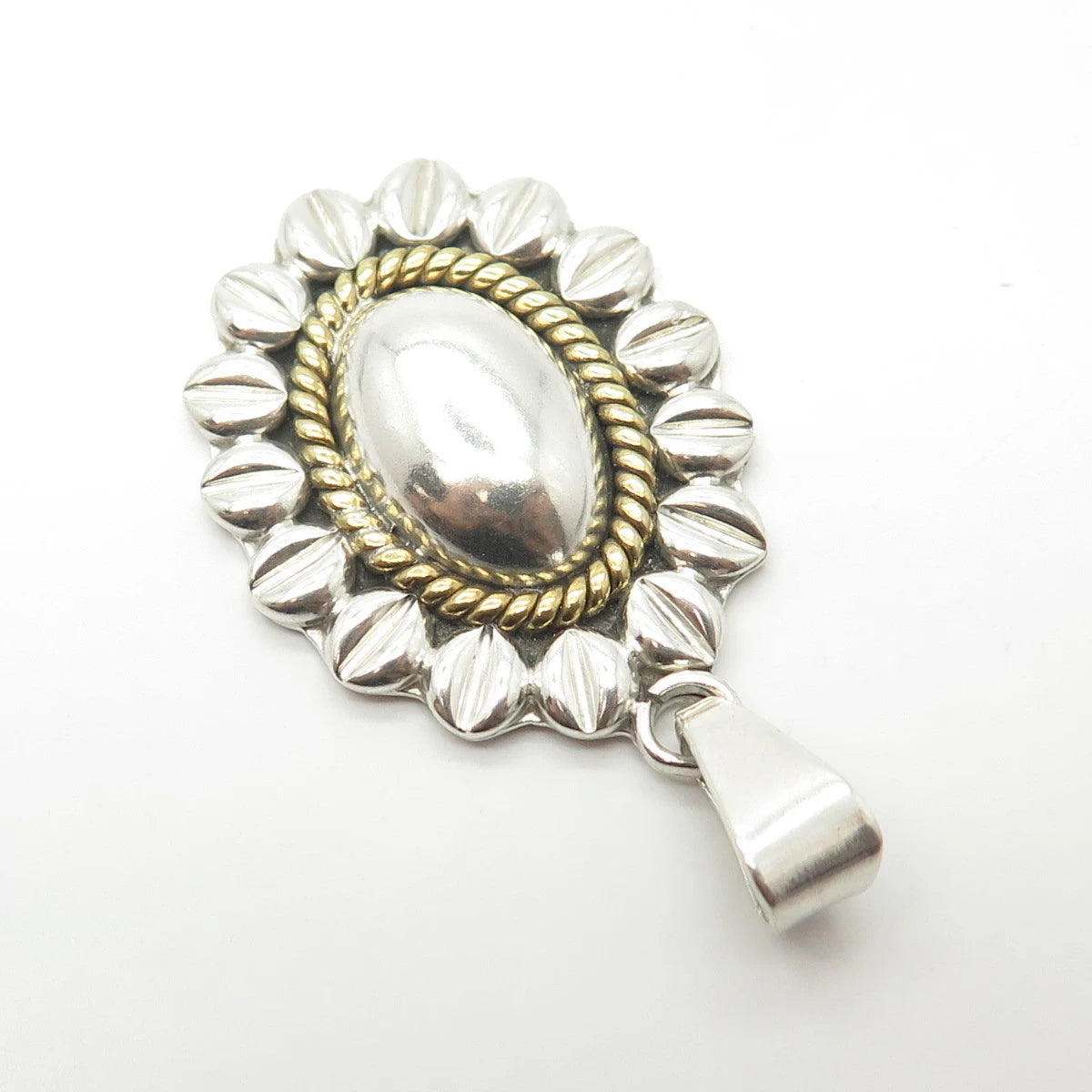 925 Sterling Silver 2-Tone Vintage Mexico Flower Pendant