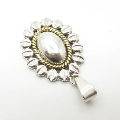 925 Sterling Silver 2-Tone Vintage Mexico Flower Pendant