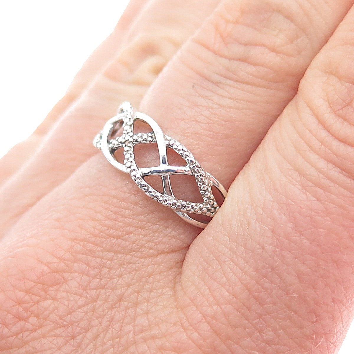 RJ GRAZIANO 925 Sterling Silver Vintage Infinity Woven Ring Size 8