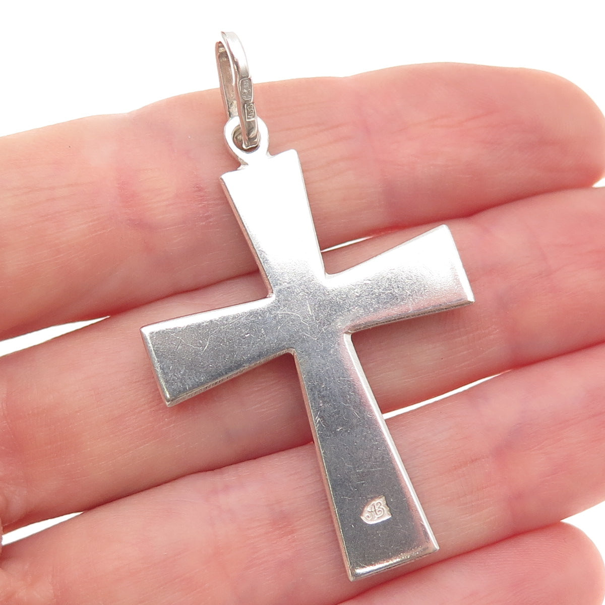 925 Sterling Silver Vintage European Cloisonne Enamel Floral Cross Charm Pendant