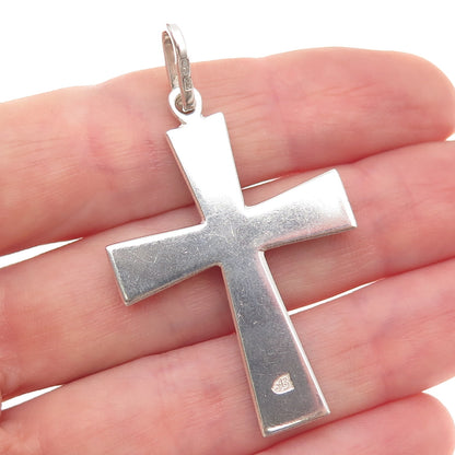925 Sterling Silver Vintage European Cloisonne Enamel Floral Cross Charm Pendant