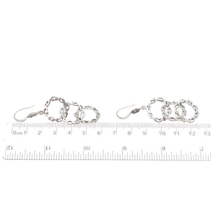 925 Sterling Silver Vintage Floral Scroll Circle Link Dangle Earrings