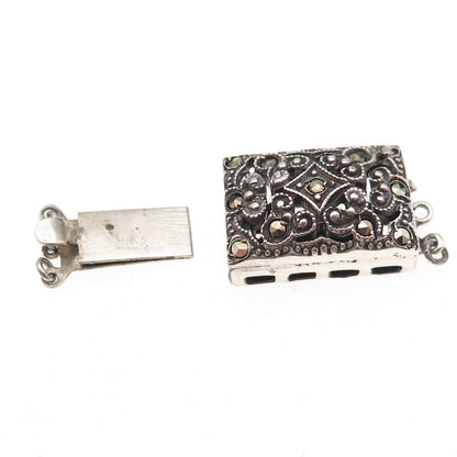 925 Sterling Silver Antique Art Deco Real Marcasite Bracelet / Necklace Box Lock