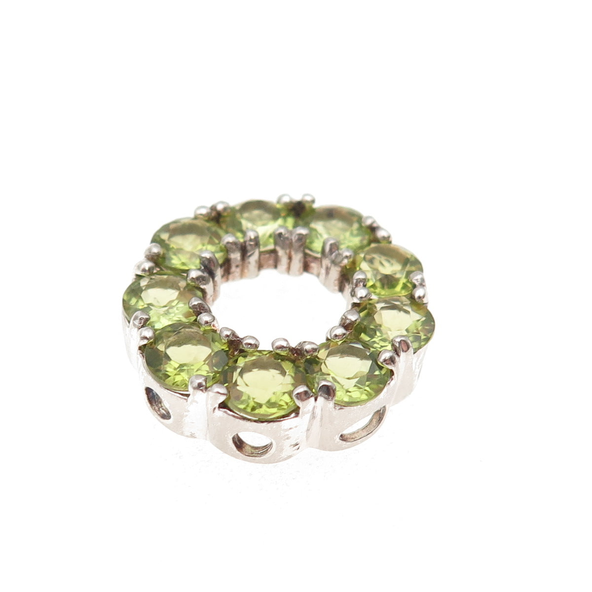 925 Sterling Silver Real Round-Cut Peridot Circle of Life Mini Slide Pendant