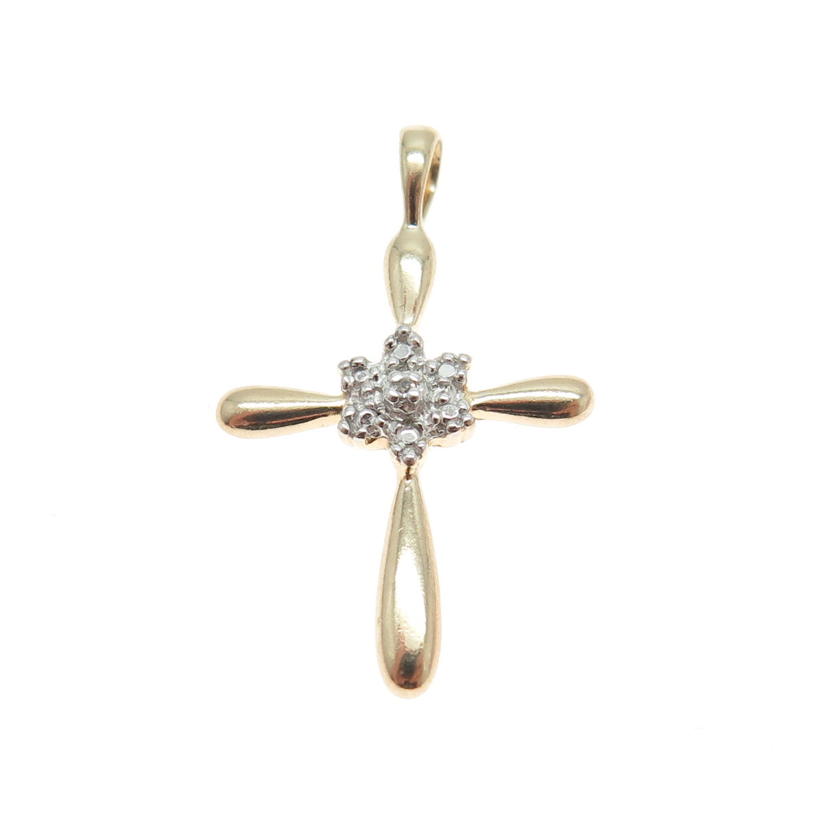 925 Sterling Silver Gold Plated Real Round-Cut Diamond Accent Cross Pendant