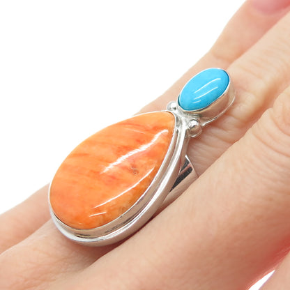 FD FELICIA DESIGN Sterling Vintage Spiny Oyster Shell & Turquoise Ring Size 5.25
