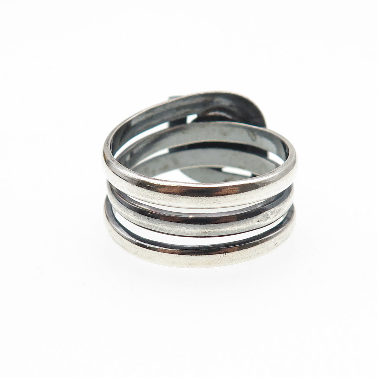 925 Sterling Silver Vintage Modernist Multi-Row Oxidized Ring Size 9.25