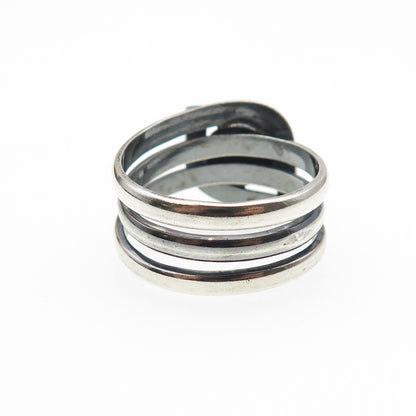 925 Sterling Silver Vintage Modernist Multi-Row Oxidized Ring Size 9.25