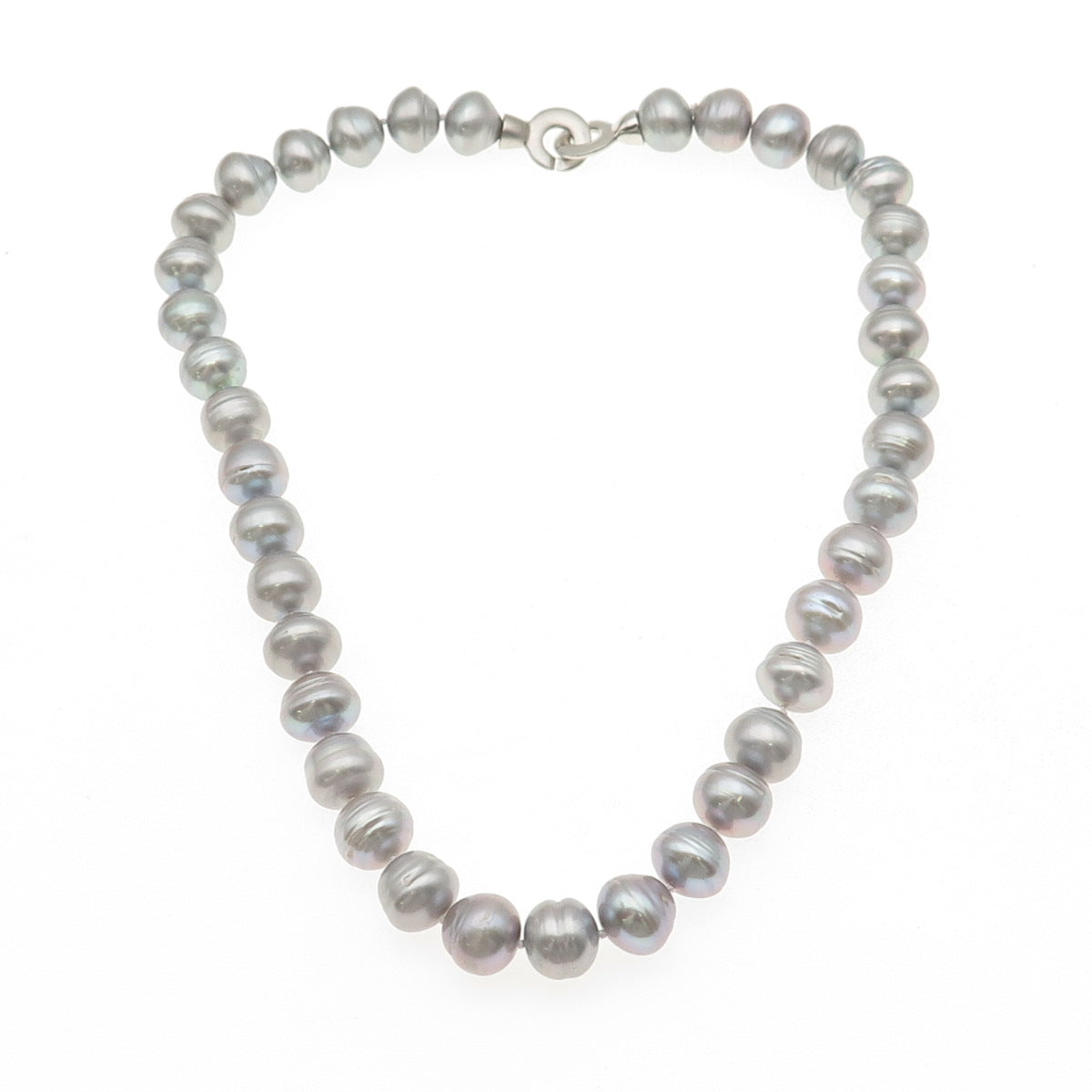 925 Sterling Silver Real Baroque Gray Pearl Beaded Necklace 18"
