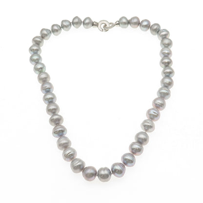 925 Sterling Silver Real Baroque Gray Pearl Beaded Necklace 18"