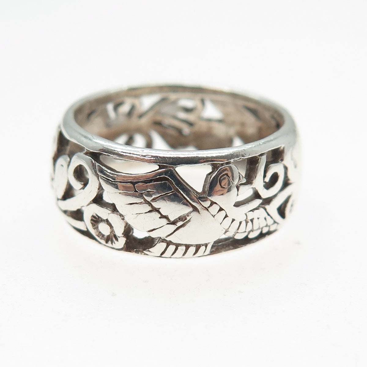HAN 925 Sterling Silver Vintage Flower Blossom Oxidized Band Ring Size 8.75