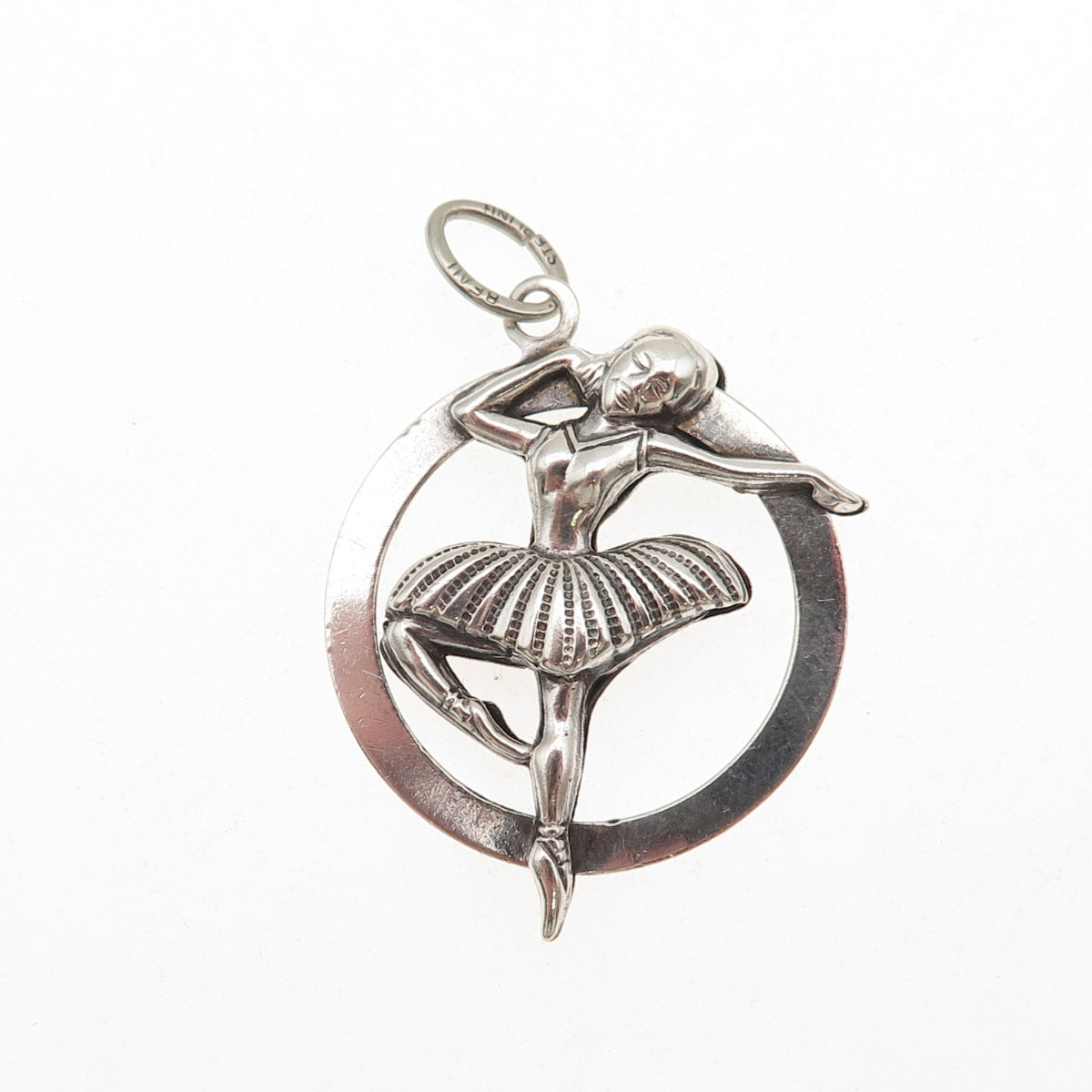 Beau 925 Sterling Silver Antique Art Deco Ballerina Oxidized Charm Pendant