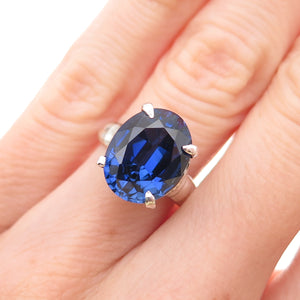925 Sterling Silver Vintage Oval-Cut Lab-Created Sapphire Ring Size 4.75