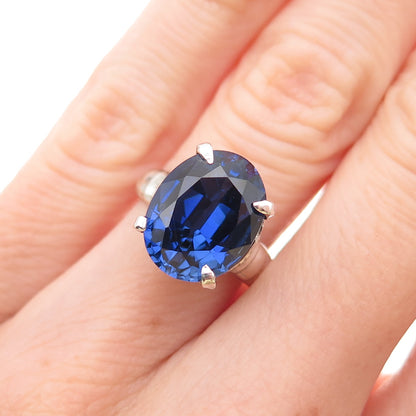 925 Sterling Silver Vintage Oval-Cut Lab-Created Sapphire Ring Size 4.75