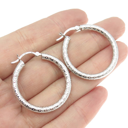 925 Sterling Silver Modernist Dotted & Ribbed Hoop Earrings