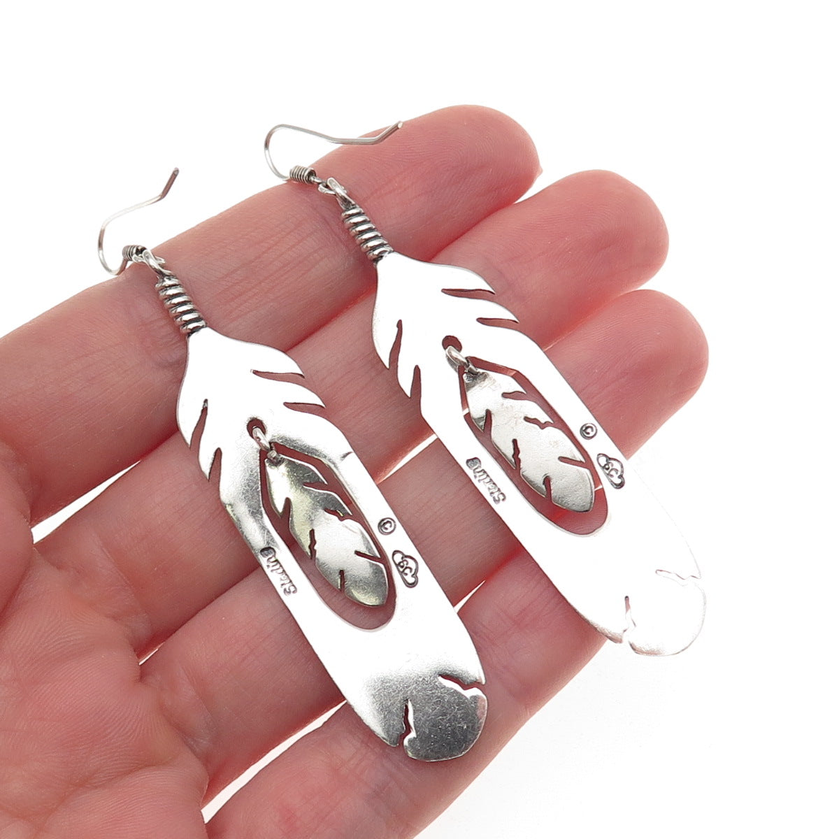 Silver Cloud Old Pawn 925 Sterling Vintage Southwestern Feather Dangle Earrings