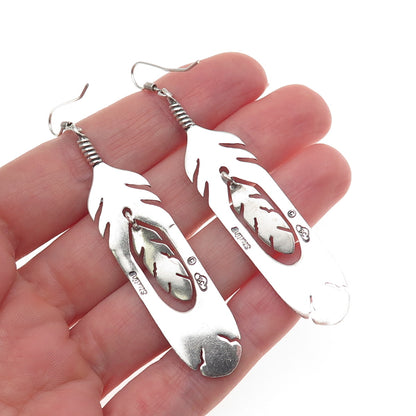 Silver Cloud Old Pawn 925 Sterling Vintage Southwestern Feather Dangle Earrings