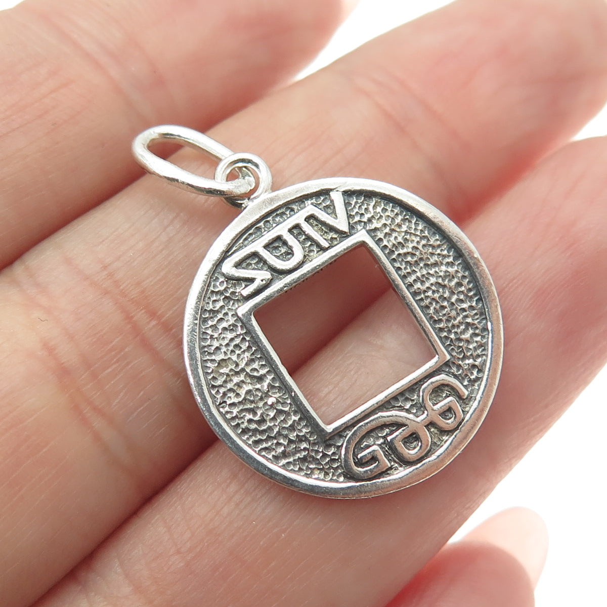 925 Sterling Silver Vintage Chinese Coin Good Fortune Amulet Pendant