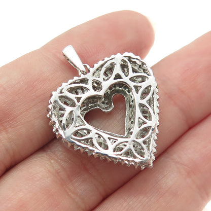 925 Sterling Silver Real Round & Tapered Baguette-Cut Diamond Heart Pendant