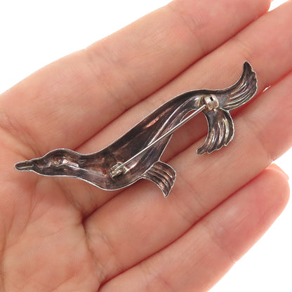 925 Sterling Silver Vintage Fur Seal Oxidized Pin Brooch