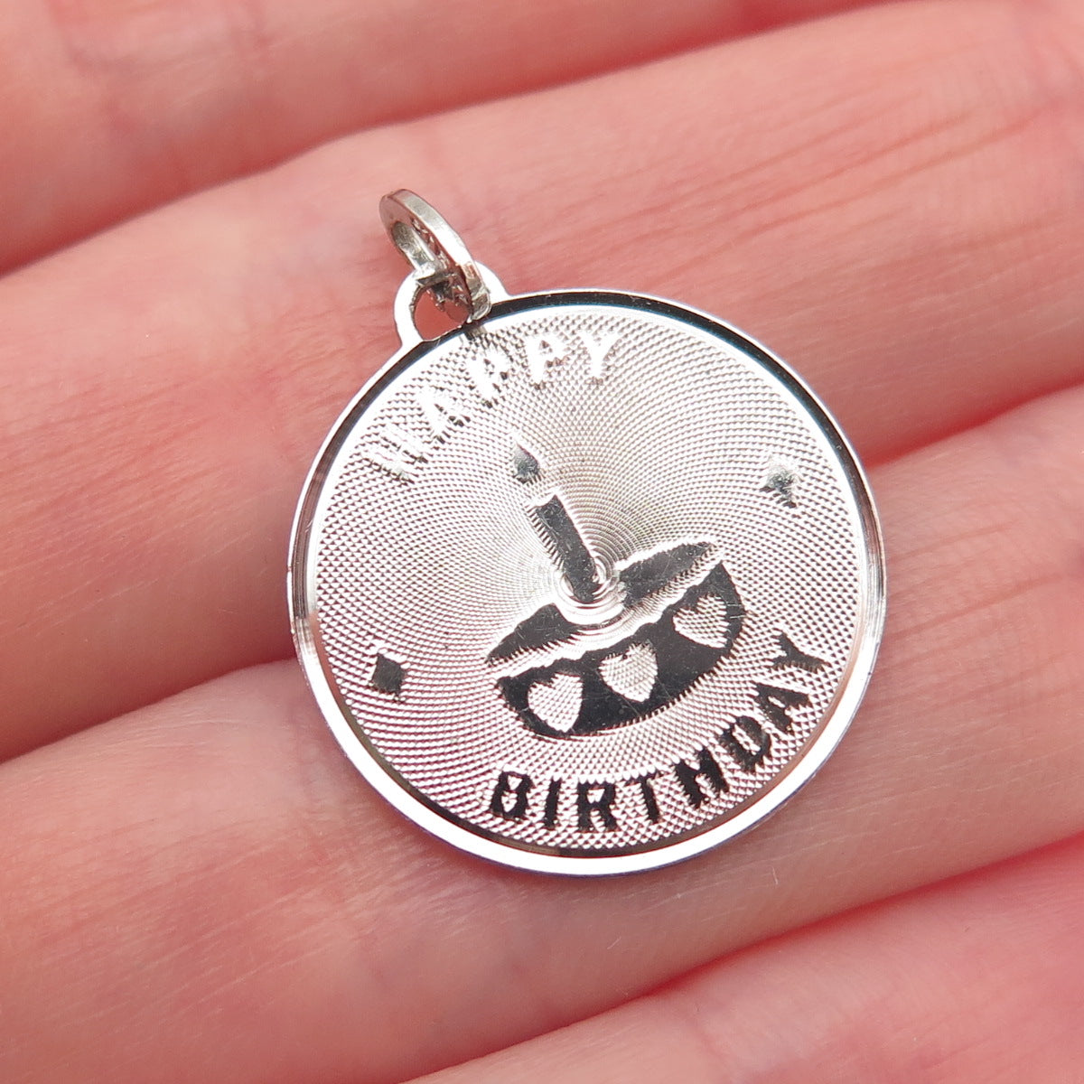 BEAU 925 Sterling Silver Vintage Happy Birthday Cake Mini Charm Pendant