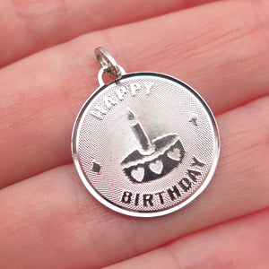 BEAU 925 Sterling Silver Vintage Happy Birthday Cake Mini Charm Pendant
