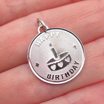 BEAU 925 Sterling Silver Vintage Happy Birthday Cake Mini Charm Pendant