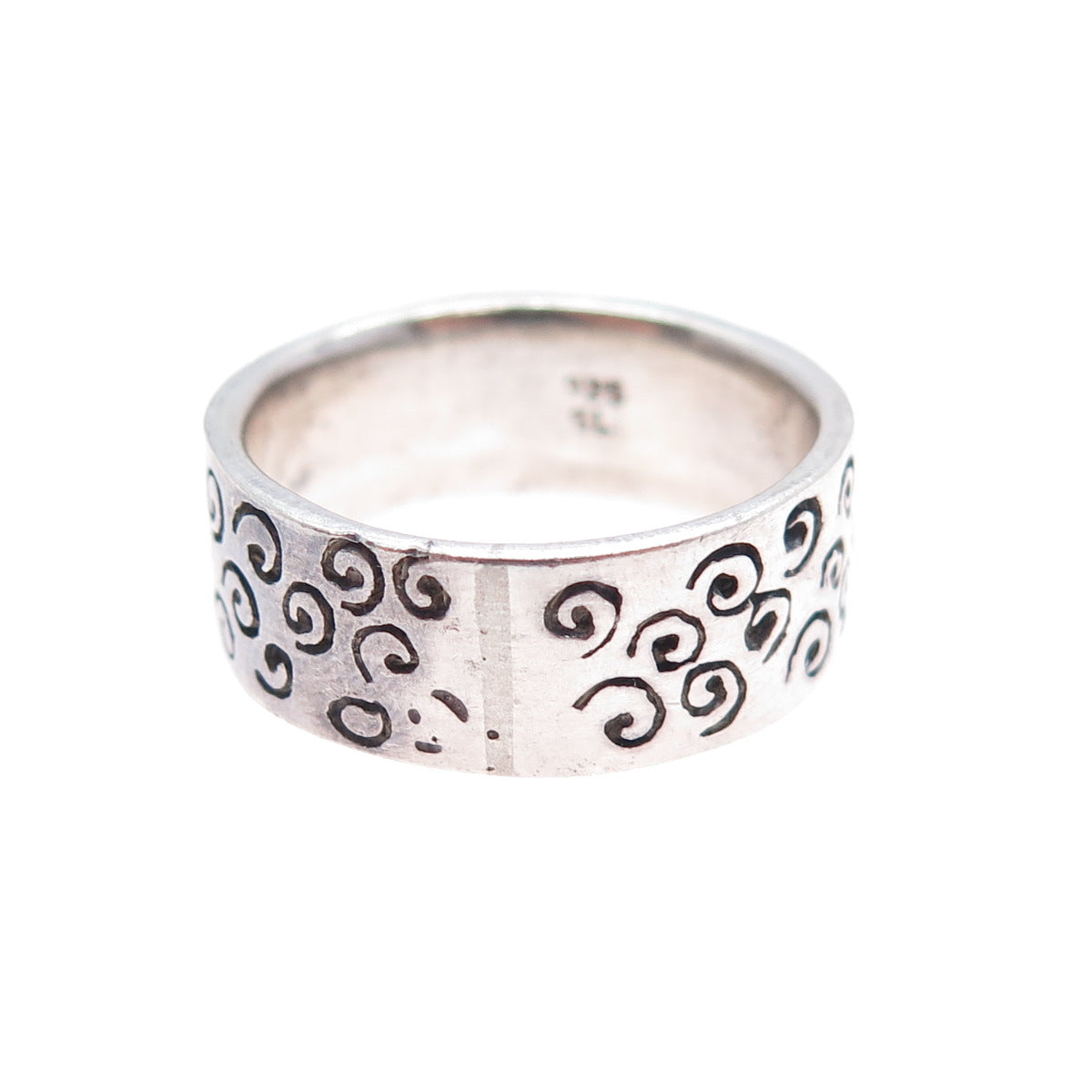 925 Sterling Silver Vintage Modernist Spiral Band Oxidized Ring Size 8.75