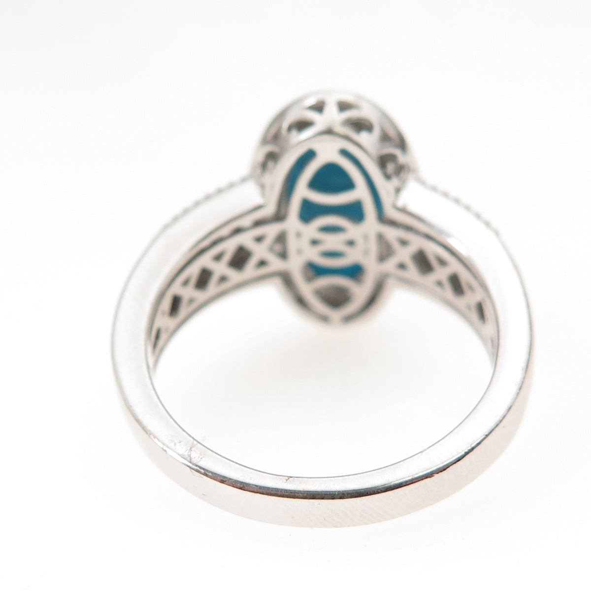 Chuck Clemency 925 Sterling Silver Real Turquoise & White Topaz Ring Size 8.25