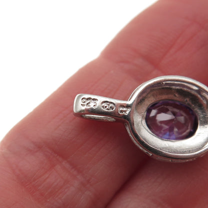 925 Sterling Silver Real Diamond Accent & Amethyst Mini Charm Pendant