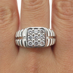 925 Sterling Silver Vintage Round-Cut Shaped C Z Ribbed Ring Size 11