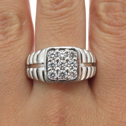 925 Sterling Silver Vintage Round-Cut Shaped C Z Ribbed Ring Size 11