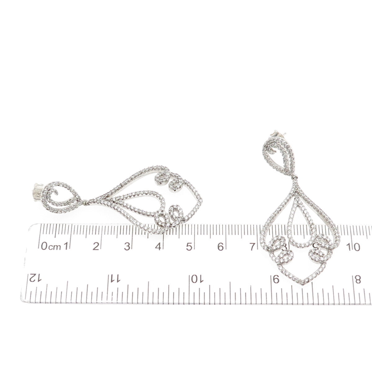 925 Sterling Silver Round-Cut C Z Ornate Dangle Earrings