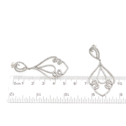 925 Sterling Silver Round-Cut C Z Ornate Dangle Earrings