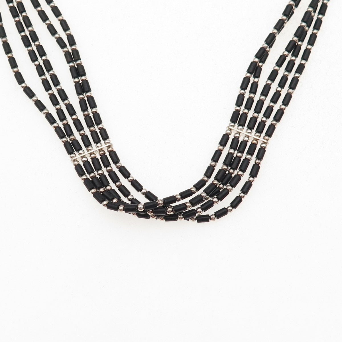 Sunrise Old Pawn Sterling Silver Vintage Black Onyx Liquid Chain Necklace 12-16"