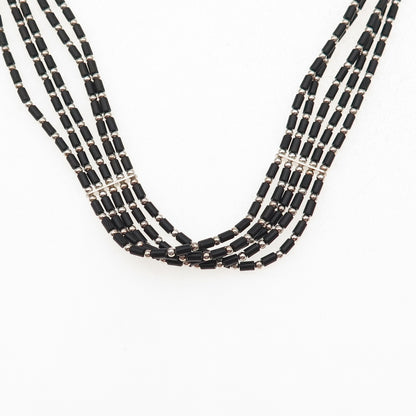 Sunrise Old Pawn Sterling Silver Vintage Black Onyx Liquid Chain Necklace 12-16"