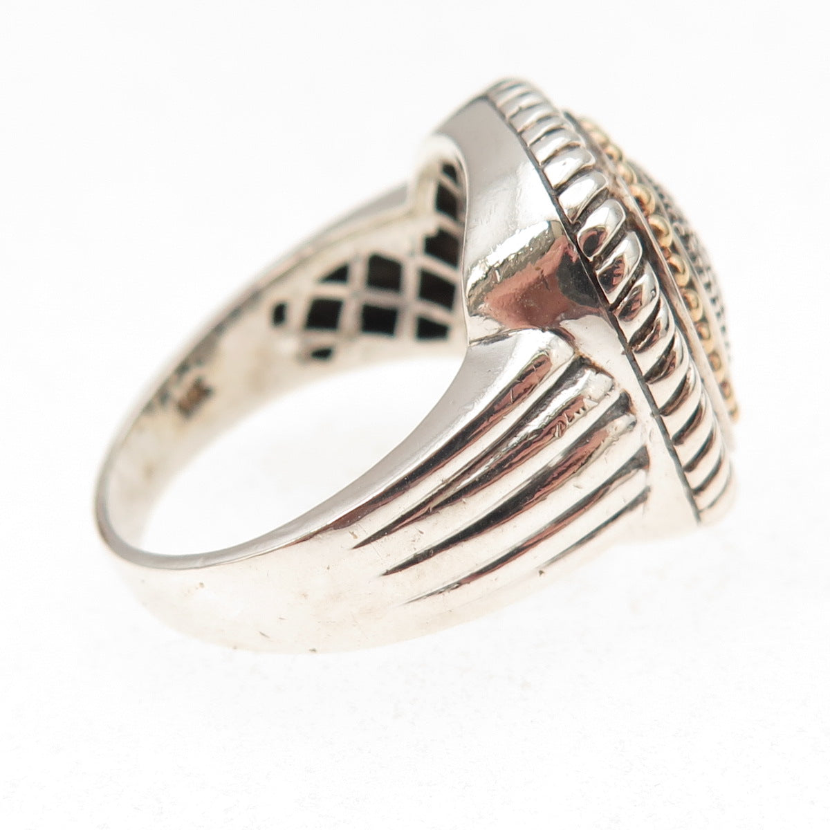 Town & Country 925 Sterling Silver 14K Gold Real Diamond Oxidized Ring Size 8.25