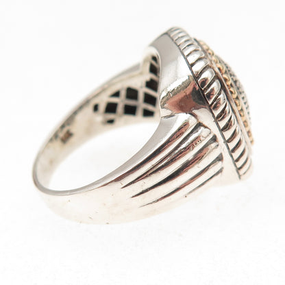 Town & Country 925 Sterling Silver 14K Gold Real Diamond Oxidized Ring Size 8.25