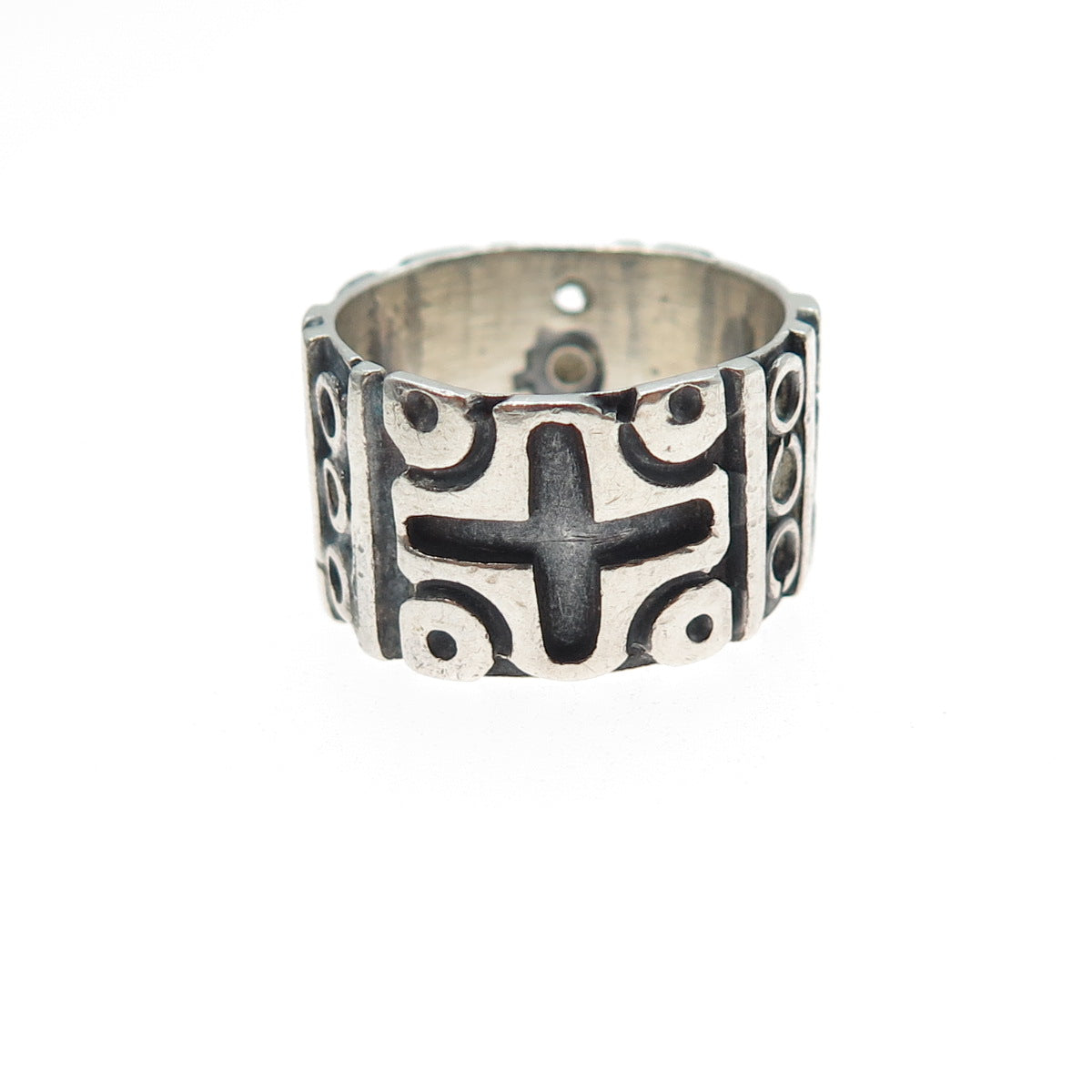 925 Sterling Silver Vintage Mexico Cross Oxidized Wide Band Ring Size 6.75