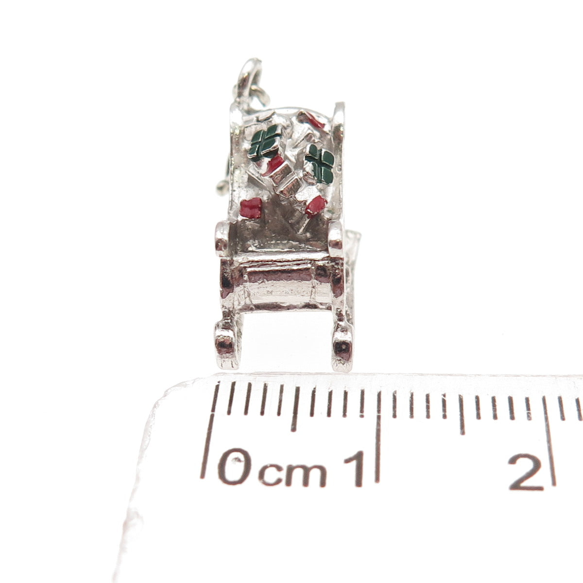 Danecraft 925 Sterling Antique Enamel Christmas Sleigh Spring Ring Mini Pendant