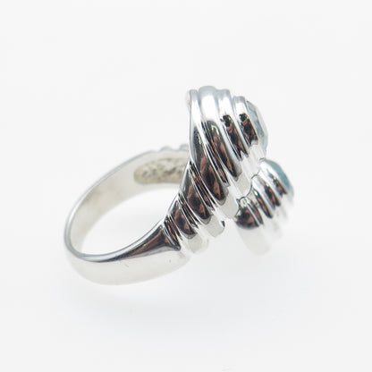 925 Sterling Silver Vintage Real Blue Topaz Modernist Bypass Ring Size 7