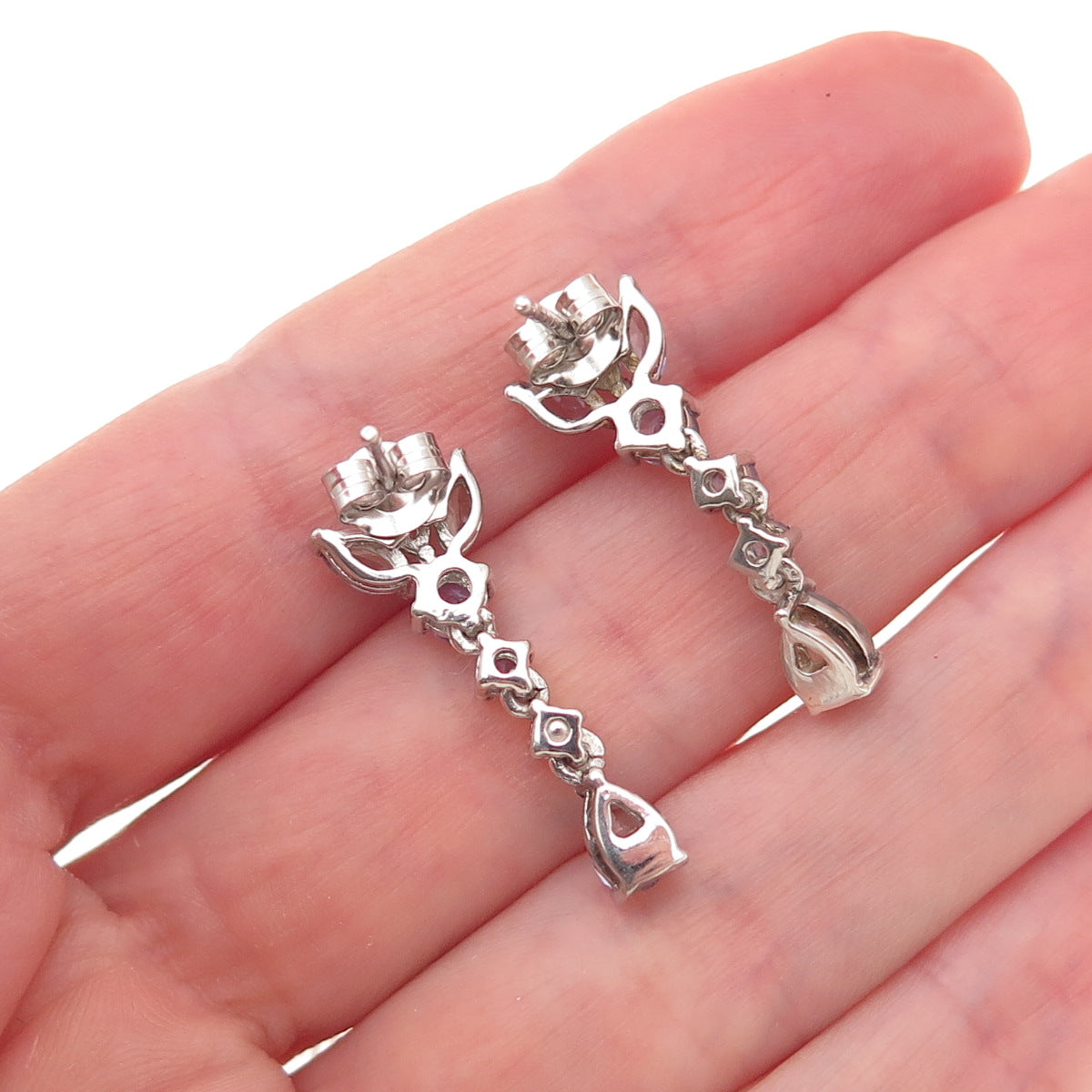 Chuck Clemency 925 Sterling Silver Real Multi-Cut Tanzanite Dangle Earrings