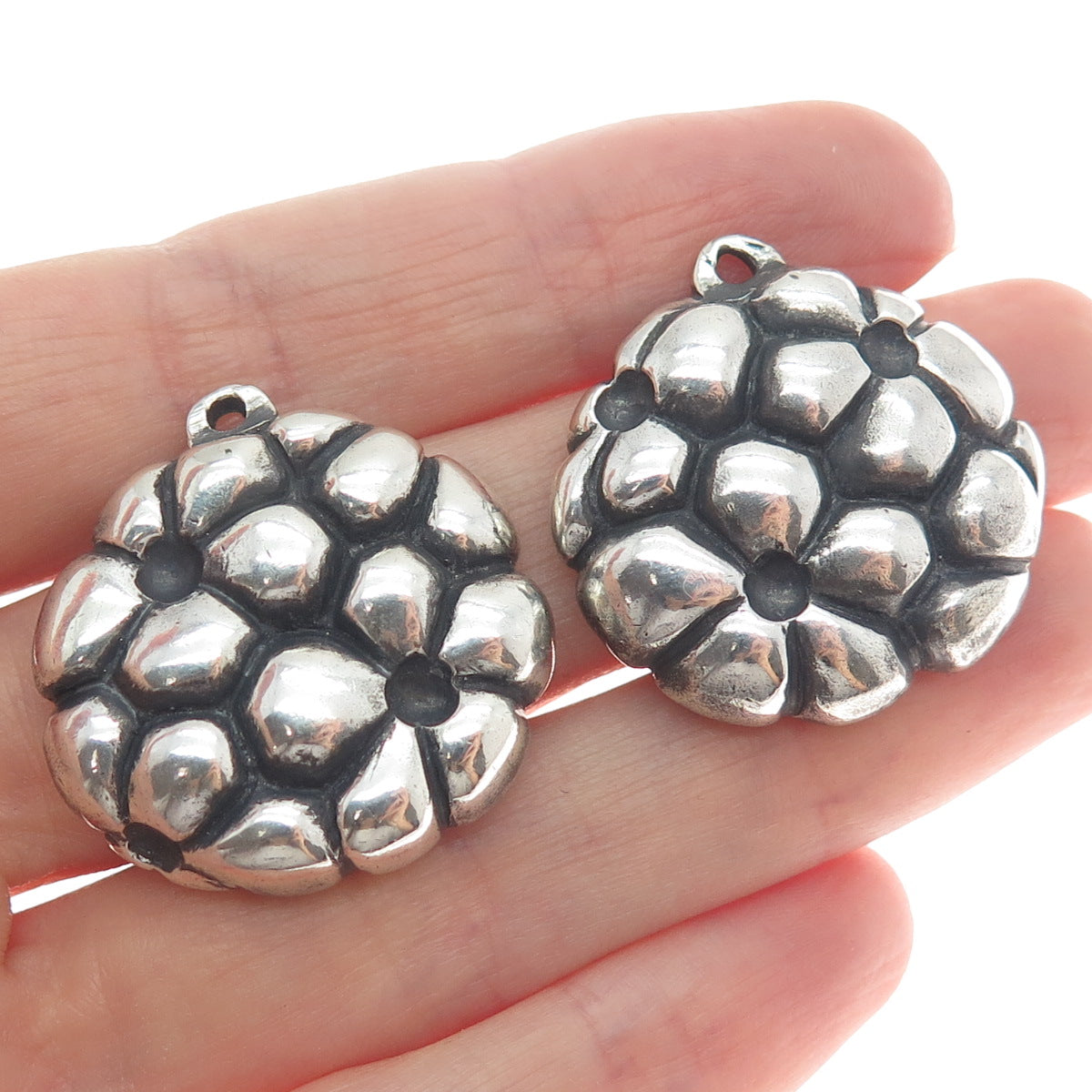 925 Sterling Silver Vintage Floral Oxidized Jacket Earrings