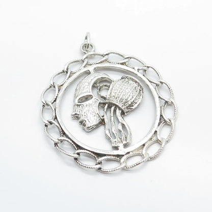 925 Sterling Silver Vintage Mask & Jug of Water Ornate Pendant
