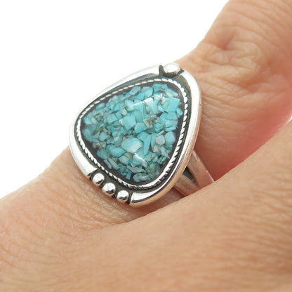 BELL TRADING POST Old Pawn Sterling Silver Vintage Turquoise Inlay Ring Size 5